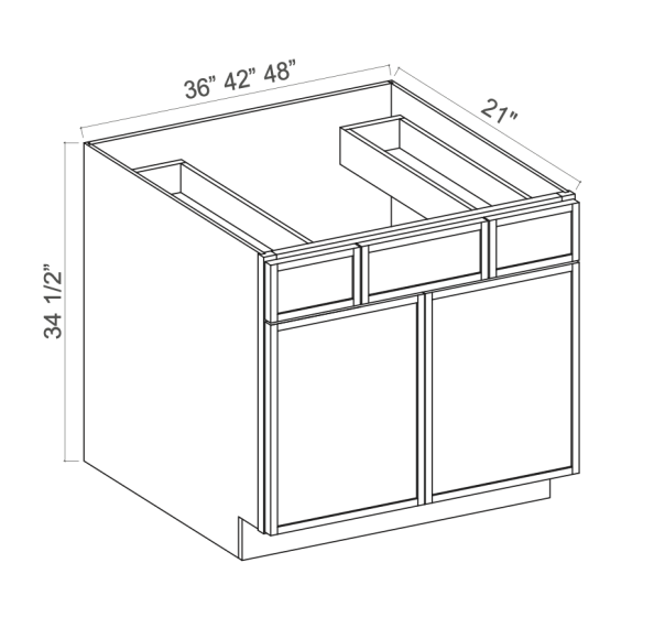 Slim Aston Green - Vanity Sink Drawer Base Cabinet - 42"W x 34-1/2"HH x 21"D - Double Drawers, Double Doors