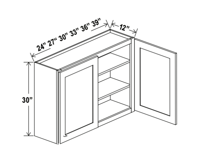 Treasure Chest - Wall Cabinet - 33"W x 30"H x 12"D - Double Doors - 2 Shelves
