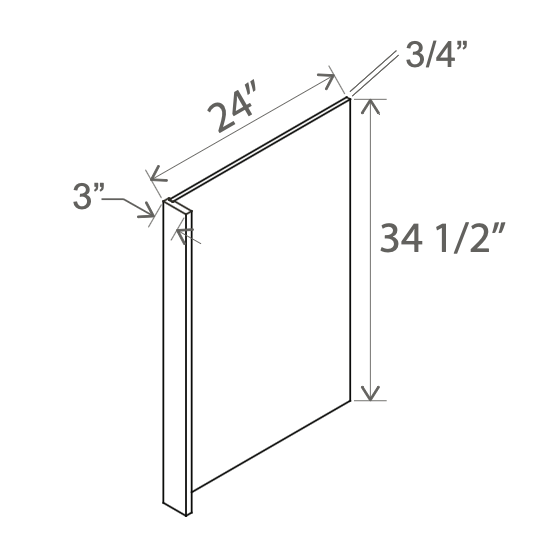Slim Aston Green - Dishwasher Return Panel w/3"W Filler - 24"W X 34-1/2"H X 1/2"D