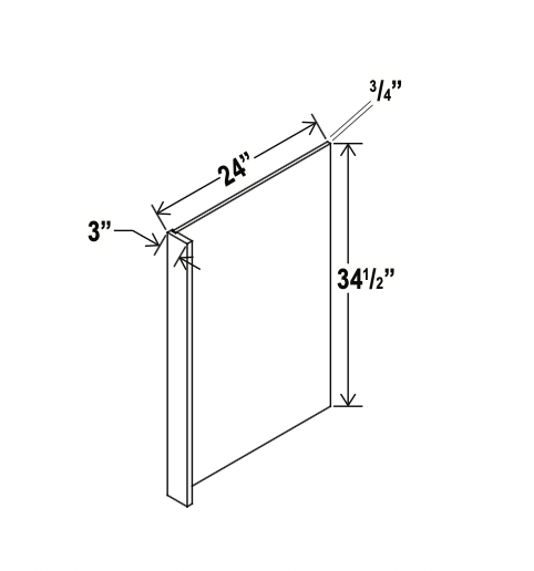 Aspen Charcoal - Dishwasher Return Panel w/3"W Filler - 24"W X 34-1/2"H X 1/2"D