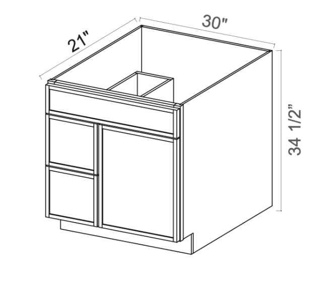 Slim Aston Green - Vanity Sink Base - 30"W x 34-1/2"H x 21"D - 1 False Front, Single Door, 2 Right Drawers