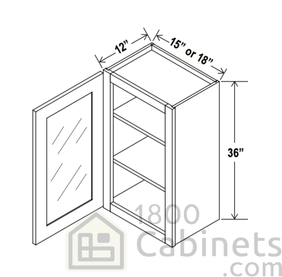 Sage Breeze - Wall Glass Door Cabinet - 15"W x 36"H x 12"D - Single Door - 2 Shelves