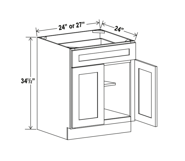Aston Green - Base Cabinet - 27"W x 34-1/2"H x 24"D - Double Doors, 1 Drawer, 1 Shelf