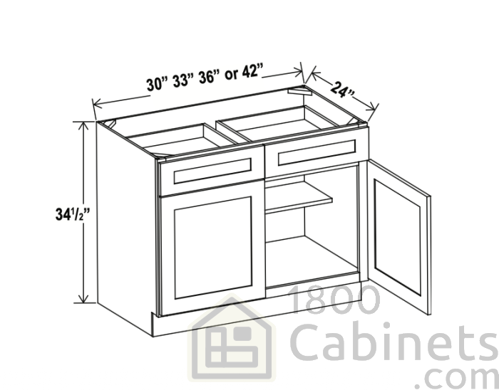 Sage Breeze - Base Cabinet - 30"W x 34-1/2"H x 24"D - Double Doors, 2 Drawers, 1 Shelf