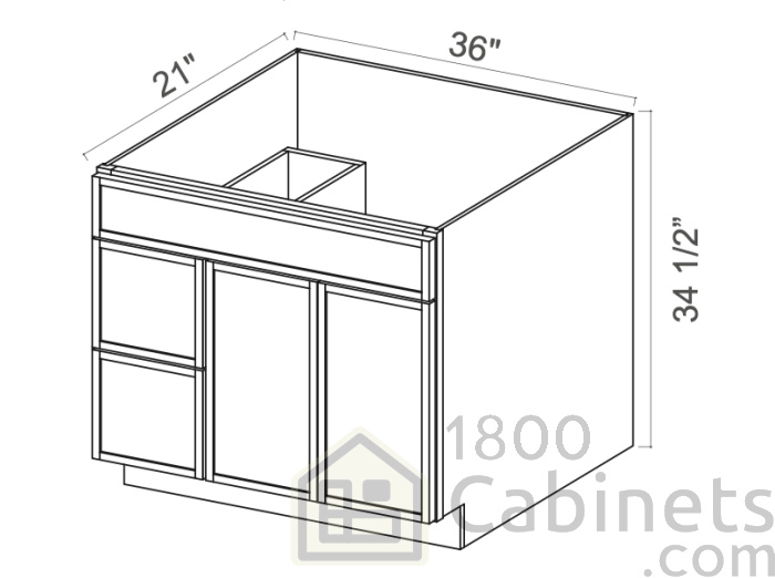 Slim Iron Black - Vanity Sink Base - 36"W x 34-1/2"H x 21"D - 1 False Front, Double Doors, 2 Right Drawers