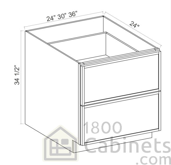 Slim Iron Black - 2-Drawer Base Cabinet - 36"W x 34-1/2"H x 24"D - Double Drawers