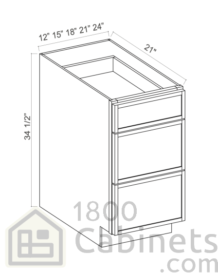 Slim Iron Black - Vanity Drawer Base Cabinet - 18"W x 34-1/2"HH x 21"D - Triple Drawers