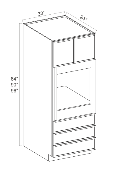 Slim Dove White - Oven Cabinet - 33"W x 90"H X 24"D - Double Doors, 3 Drawers, 1 Shelf