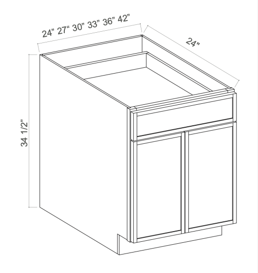 Slim White Oak - Base Cabinet - 30"W x 34-1/2"H x 24"D - Double Doors, Double Drawers, 1 Shelf