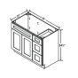 Double Dove White - Vanity Sink Base - 36"W x 34-1/2"H x 21"D - Single Door, 3 Right Drawers