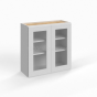 Shaker White - Wall Glass Door Cabinet - 24"W x 30"H x 12"D - Double Doors - 2 Shelves