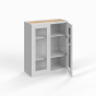 Shaker White - Wall Glass Door Cabinet - 24"W x 36"H x 12"D - Double Doors - 2 Shelves