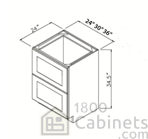 Rustic Wood - 2-Drawer Base Cabinet - 24"W x 34-1/2"H x 24"D - 2 Drawers
