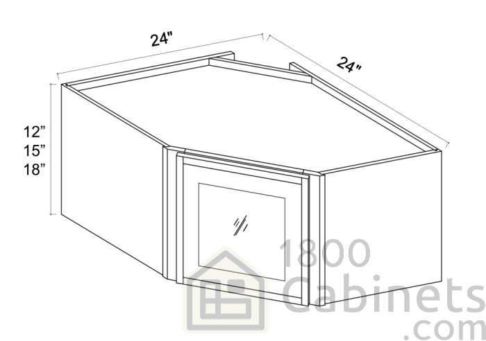 Slim Iron Black - Wall Diagonal Glass Door Corner Cabinet - 24"W x 15"H x 12"D - Single Door