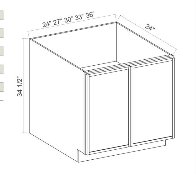 Slim Aston Green - Base Cabinet - Full Height Door - 33"W x 34-1/2"H x 24"D - Double Doors, 1 Shelf