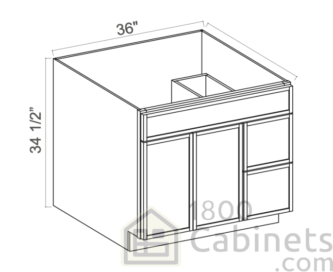 Slim Amber Oak - Vanity Sink Base - 36"W x 34-1/2"H x 21"D - 1 False Front, Double Doors, 2 Left Drawers
