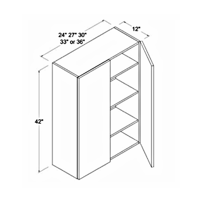 Crystal Glass - Wall Cabinet - 24"W X 42"H X 12"D - Double Doors - 3 Shelves