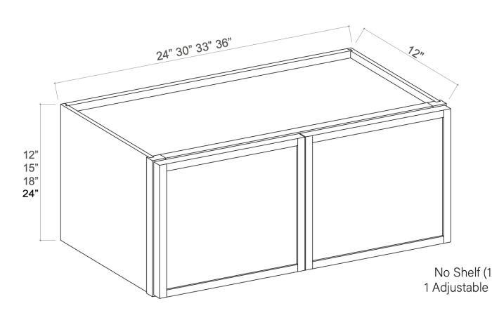 Slim White Oak - Wall Cabinet - 33"Slim White Oak - W x 24"H x 12"D - Double Doors - 1 Shelf