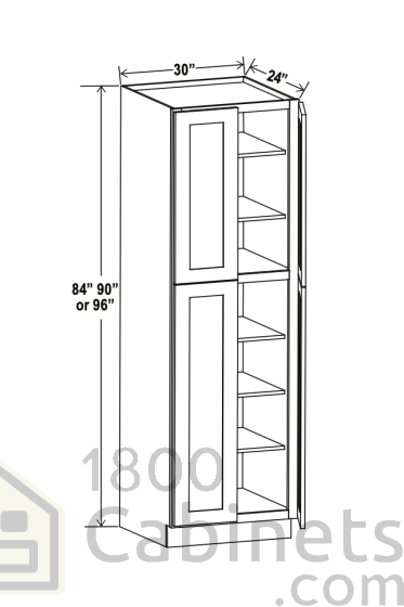 Rustic Wood - Wall Pantry - 30"W x 96"H x 24"D - 4 Doors, 5 Shelves