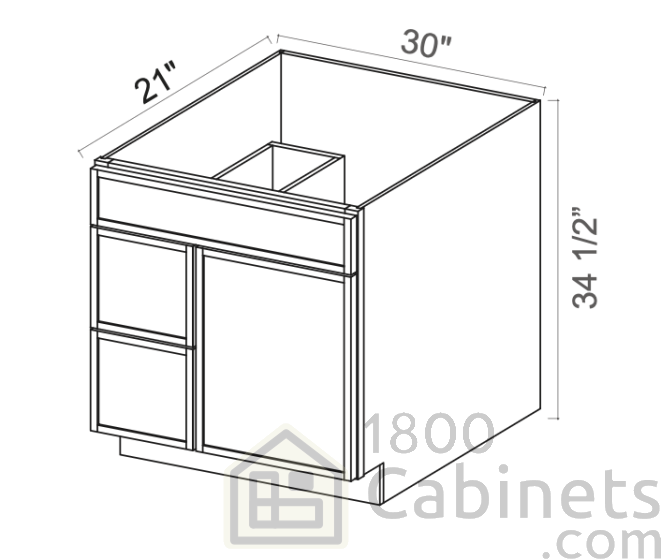 Slim Iron Black - Vanity Sink Base - 30"W x 34-1/2"H x 21"D - 1 False Front, Single Door, 2 Right Drawers