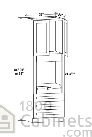 Sage Breeze - Oven Cabinet - 33"W x 90"H X 24"D - Double Doors, 3 Drawers, 1 Shelf