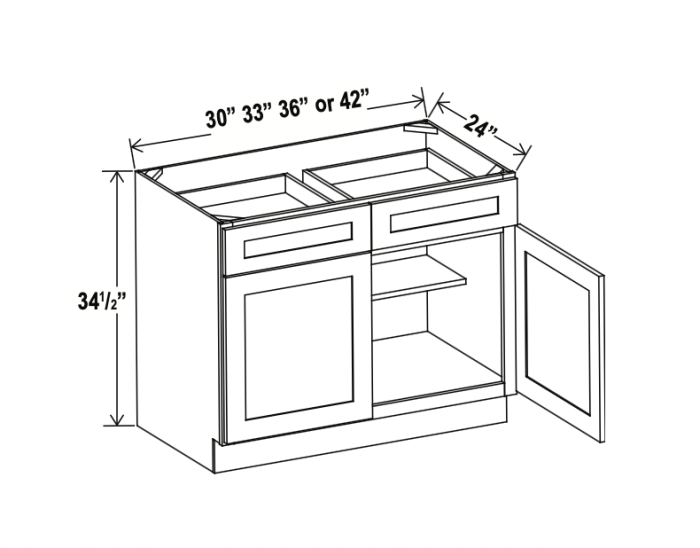 Double Smoky Gray - Base Cabinet - 33"W x 34-1/2"H x 24"D - Double Doors, 2 Drawers, 1 Shelf
