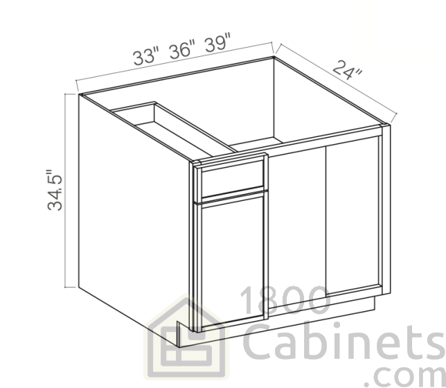 Slim Iron Black - Blind Base Corner Cabinet - 33"W x 34-1/2"H x 24"D - Single Door, Single Drawer, 1 Shelf*Install range 36" min., 39" max; Specify Left/Right Hinge assembly