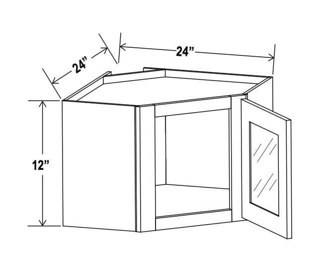 Aspen White - Wall Diagonal Glass Door Corner Cabinet - 24"W x 12"H x 12"D - Single Door