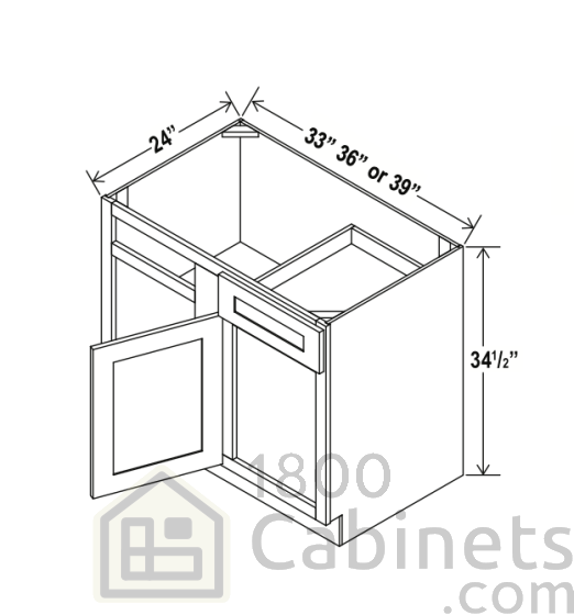 Rustic Wood - Blind Base Corner Cabinet - 39"W x 34-1/2"H x 24"D - Single Door, 1 Drawer, 1 Shelf