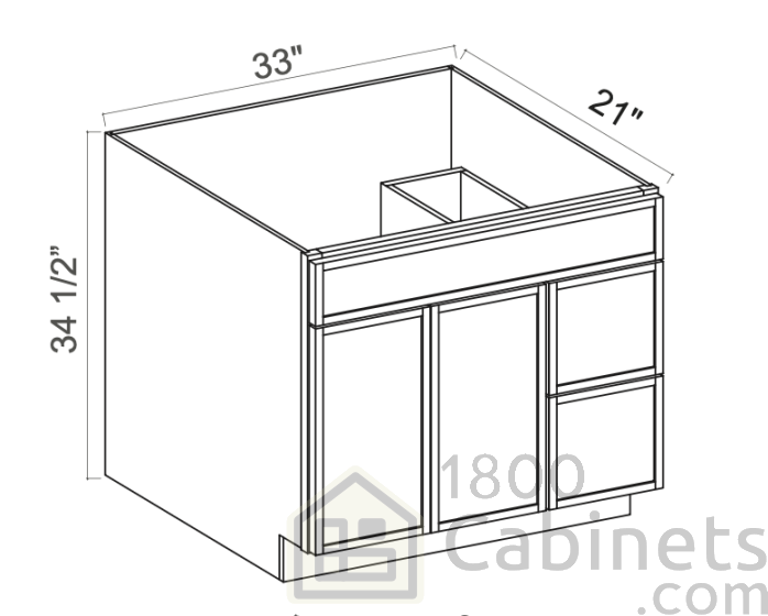 Slim Amber Oak - Vanity Sink Base - 33"W x 34-1/2"H x 21"D - 1 False Front, Single Door, 2 Left Drawers