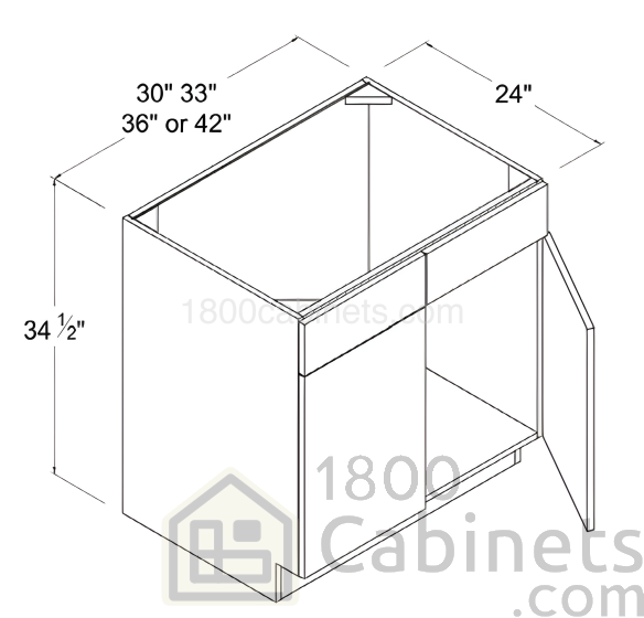 Matt Black - Sink Base Cabinet - 33"W X 34 1/2"H X 24"D - Double Doors - 2 False Drawer Faces