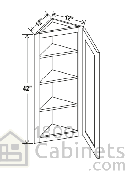 Rustic Wood - Angle Wall Cabinet - 12"W x 42"H x 12"D - Single Door - 3 Shelves
