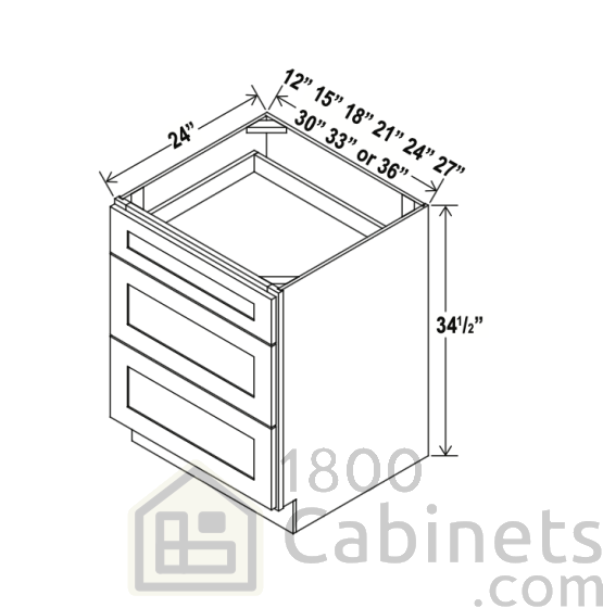Sage Breeze - Drawer Base Cabinet - 36"W x 34-1/2"H x 24"D - 3 Drawers