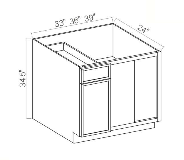 Slim Dove White - Blind Base Corner Cabinet - 33"W x 34-1/2"H x 24"D - Single Door, Single Drawer, 1 Shelf*Install range 36" min., 39" max; Specify Left/Right Hinge assembly