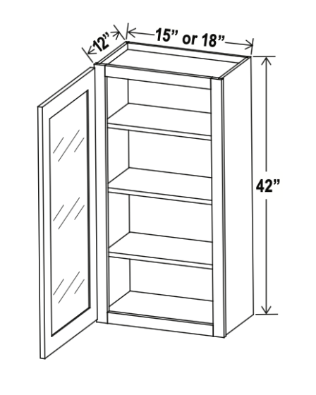 Navy Blue - Wall Glass Door Cabinet - 18"W x 42"H x 12"D - Single Door - 3 Shelves