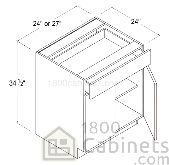 Matt Ivory - Base Cabinet - 27"W - 34 1/2"H X 24"D - Double Doors - 1 Drawer - 1 Shelf