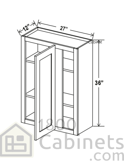 Sage Breeze - Wall Blind Corner Cabinet - 27"W x 36"H x 12"D - Single Door - 2 Shelves