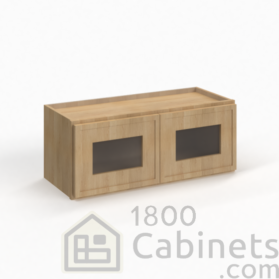 Slim White Oak - Wall Glass Door Cabinet - 24"W x 18"H x 12"D - Double Doors