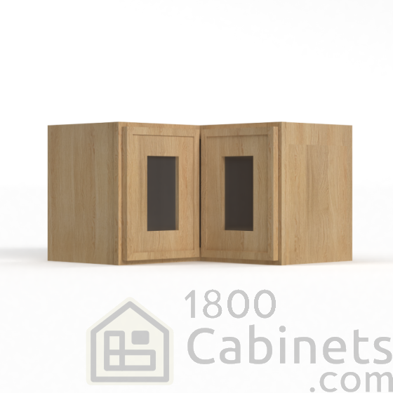 Slim White Oak - Easy Reach Wall Glass Door Cabinet - 24"W x 12"H x 12"D