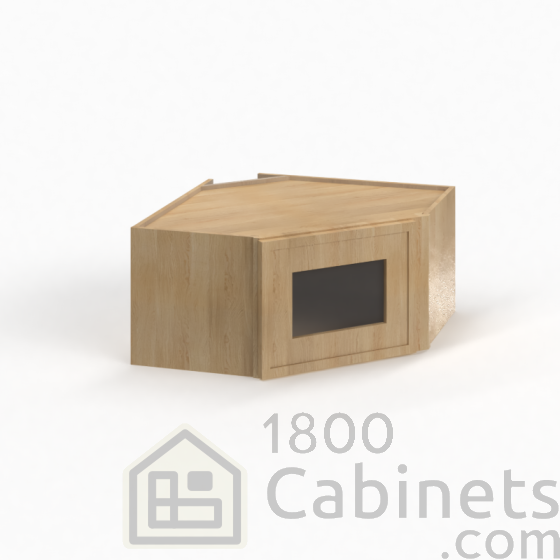 Slim White Oak - Wall Diagonal Glass Door Corner Cabinet - 24"W x 12"H x 12"D - Single Door