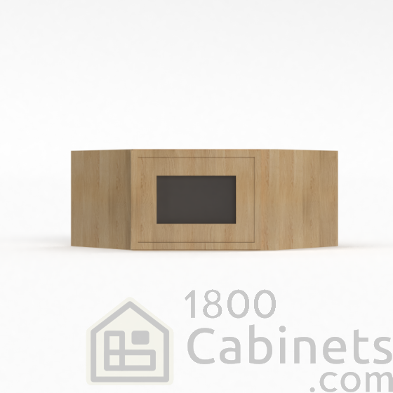 Slim White Oak - Wall Diagonal Glass Door Corner Cabinet - 24"W x 18"H x 12"D - Single Door