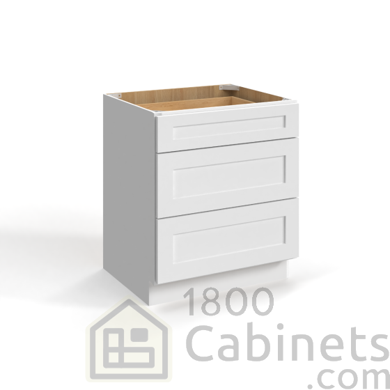 Shaker White - Drawer Base Cabinet - 12"W x 34-1/2"H x 24"D - 3 Drawers