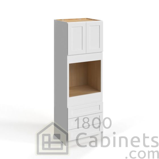 Shaker White - Oven Cabinet - 30"W x 84"H X 24"D - Double Doors, 3 Drawers, 1 Shelf