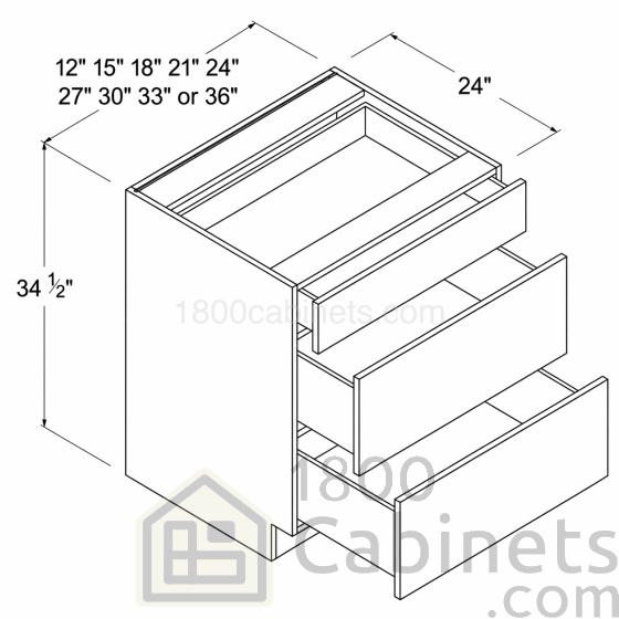 High Glossy White - Drawer Base Cabinet - 30"W X 34 1/2"H X 24"D - 3 Drawers