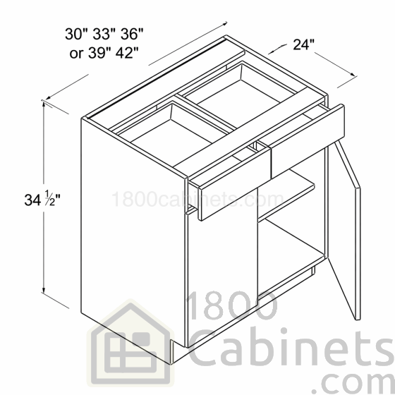 High Glossy White - Base Cabinet - 42"W - 34 1/2"H X 24"D - Double Doors - 2 Drawers - 1 Shelf