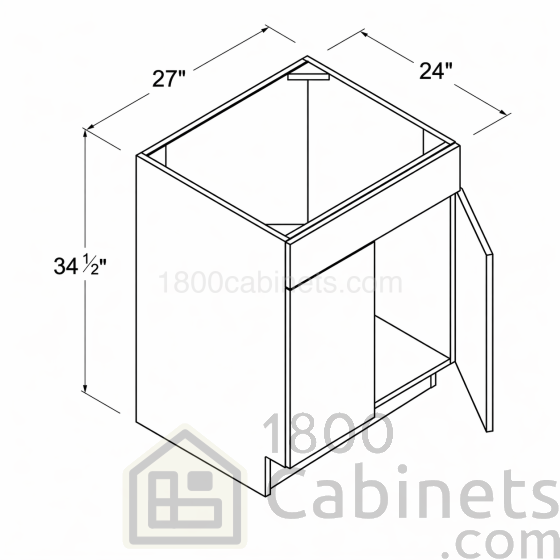 Matt Black - Sink Base Cabinet - 27"W X 34 1/2"H X 24"D - Double Doors - 1 False Drawer Faces
