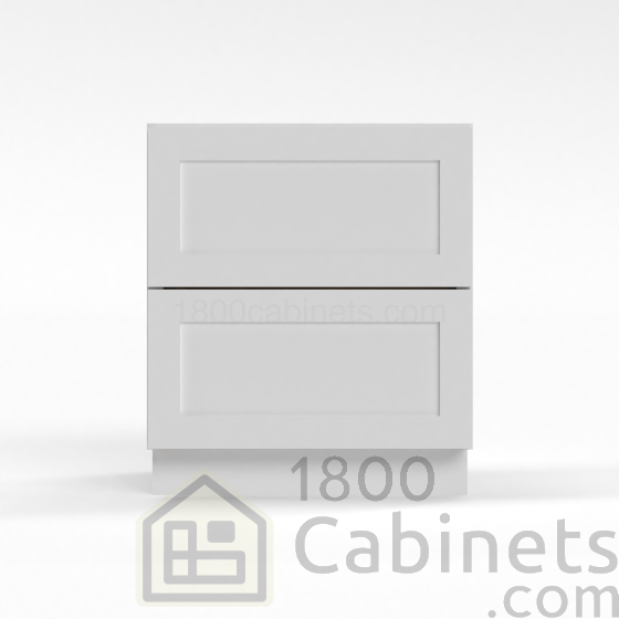 Shaker White - 2-Drawer Base Cabinet - 24"W x 34-1/2"H x 24"D - 2 Drawers