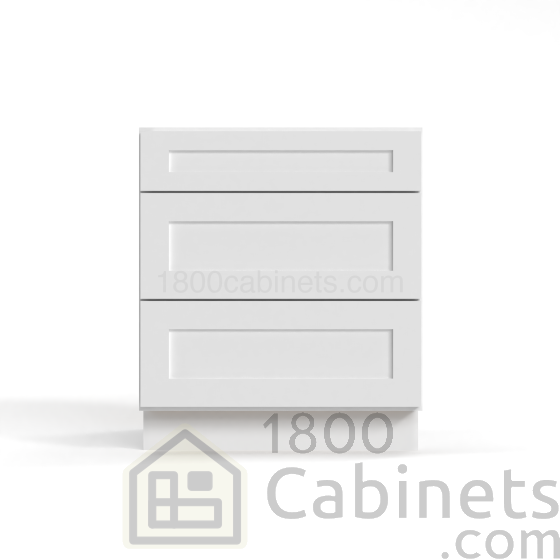 Shaker White - Drawer Base Cabinet - 30"W x 34-1/2"H x 24"D - 3 Drawers