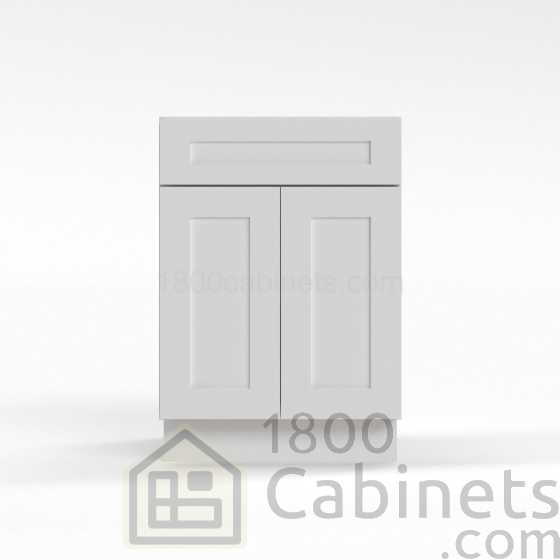 Shaker White - Base Cabinet - 24"W x 34-1/2"H x 24"D - Double Doors, 1 Drawer, 1 Shelf