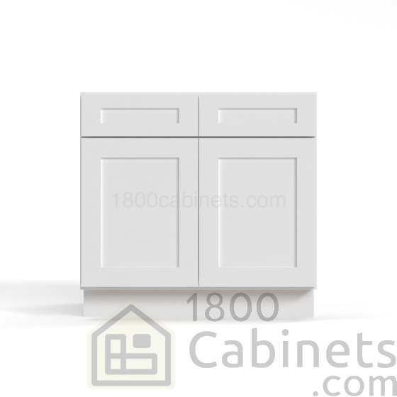 Shaker White - Base Cabinet - 30"W x 34-1/2"H x 24"D - Double Doors, 2 Drawers, 1 Shelf